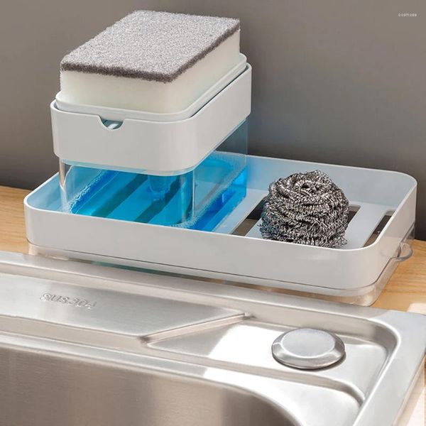 Flüssige Seifenspender Arbeitsplattenschale Küche Caddy Waschpumpenbehälter mit Schwamm Waschmittel