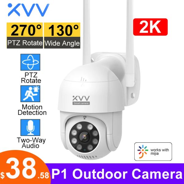 Sistema Xiaovv Smart P1 Câmera externa 2K 1296p 270 ° PTZ Girar WiFi CCTV Webcam Detectar câmeras de segurança à prova d'água para MI Home