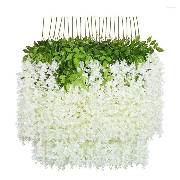 Flores decorativas 12 Pacote artificial Fake Wisteria Vine Ratta pendurada Garland Silk String Home Party Wedding Decoration Flower Wholesale