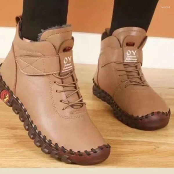 Scarpe casual femminile femminile morbido corto in pelle morbida pelosa ortopedica inverno impermeabile di mezza età madri di manzo di manzoa della carne di manzo