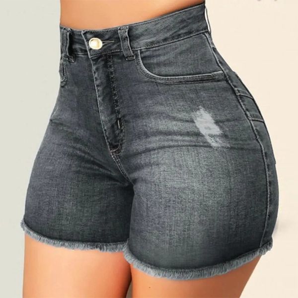 In den Sommer -Damen -Jeans -Shorts Kurzlänge hohe Taillieren gebrochener Denim Ripped Pant 240415