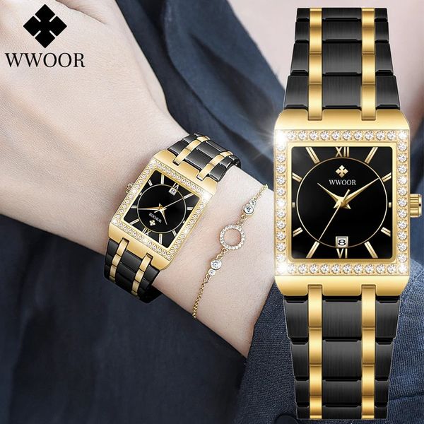 Wwoor reloj moda bayanlar elmas izleme üst marka lüks kare bilek saat basit kadınlar giydirin küçük saat relogio feminino 240408