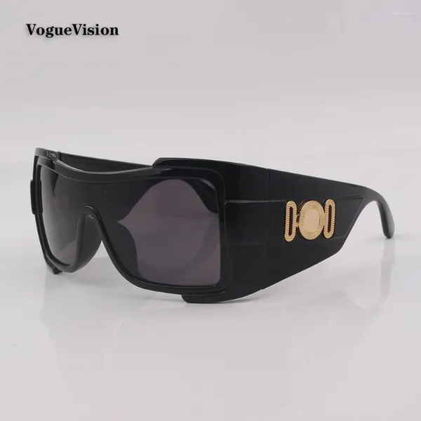 Occhiali da sole oversize acetato quadrato scudo donne alla moda occhiali protettivi UV per unisex con decorazioni in metallo laterale