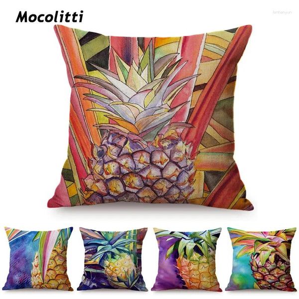 Travesseiro de abacaxi tropical em aquarela decoração de decoração de sofá de frutas pinturas a óleo Arte de linho de linho de algodão cojines cojines