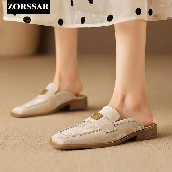 Slippers Baotou Mulheres 2024 Moda Praça de Toe Muller Sapatos Casual Casual Half Sandália