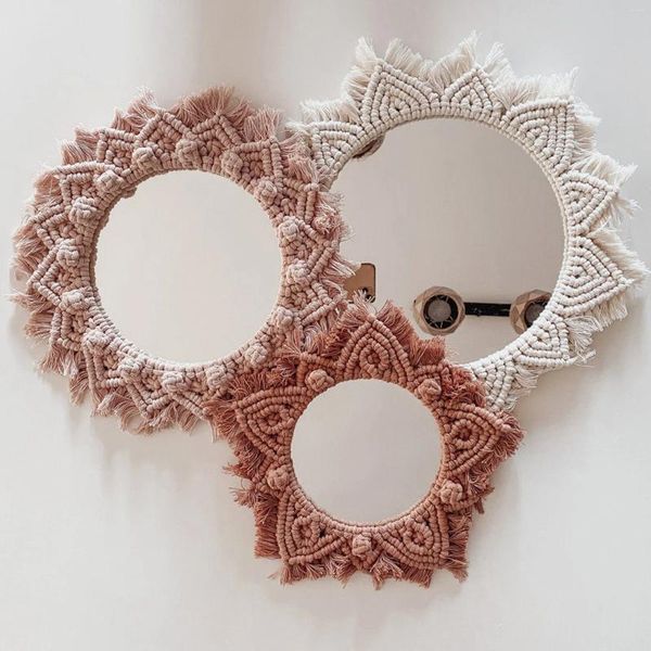 Arazzi macrame specchi decorativi decorativi boho muro appeso a mano specchio fatto a mano ara ad aerottio per la camera da letto round