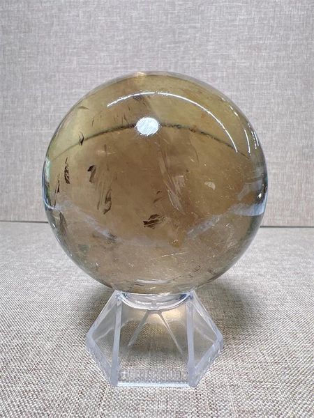 Figurine decorative Sfera di quarzo di fumo naturale con pioggia arco reiki guarigione in pietra decorazione squisita souvenir