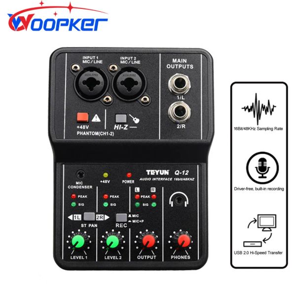 Cables Woopker Audio Sound Card com Monitor Electric Guitar Live Broadcast Recording para Karaoke Studio cantando no computador PC