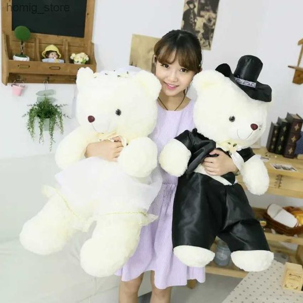 Plüschpuppen 2pcs/Paar Paar Bär Hochzeit Teddybär Plüschspielzeug Hochzeit Geschenk Weihnachtsgeschenk Großhandel Hochzeitsgeschenk Bär Braut Bräutigam Dero Y240415