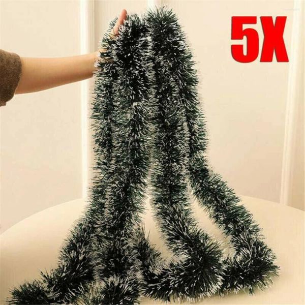 Dekoratif Çiçekler 5 PCS 2M Noel Çelenk Beyaz Trim Xmas Ağacı Dekorasyonu ile Tıknaz Tinsel Yeşil 6.5ft Ana Sayfa Parti Duvar Kapısı Dekoru Hediye