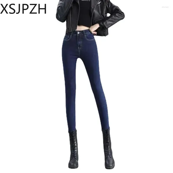 Jeans femininos Sexy Hip Lift Lápis High Streetwear Skinny calça jea