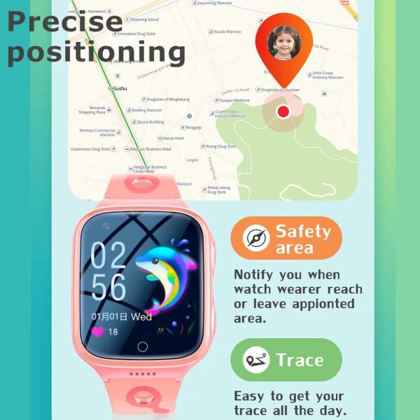 Assistir 4G Kids Watch With 1000mAh Battery Videle Chamada telefone assistir GPS Wi -Fi Localização SOS Call Back Monitor Smart Watch Children Gifts Gifts