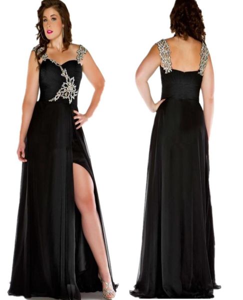 Schwarze Plus -Größe Kleider Abendkleidung Spaghetti Straps Falten Perlen Chiffon Maxi Besonderes Anlass Kleid formelle Party -Promkleider1568381