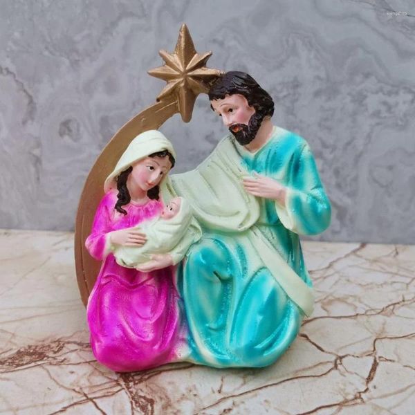 Figuras decorativas Resina Sagrada Família Estátuas de Natal Cena Natividade Figuras de Decoração Cristo Presentes Jesus Estátua Mary Joseph Miniatura