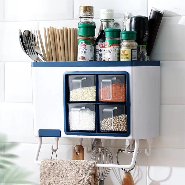 Armazenamento de cozinha Suprimentos multifuncionais Montados com a parede Tempero Spice Jar Rack Set Itens Organizer