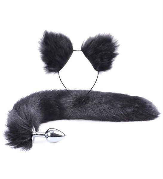 2pcs Conjunto Y Faux Fur Tail Metal Butt Plug fofo CAUS FABA APAREIRA PARA PROGIÇÃO FASTUME DE FESTIME