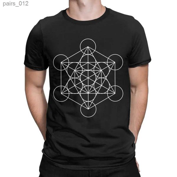 Herren T-Shirts Metatrons Cube Sacred Geometric Symbol Life Flower T-Shirt 100% Baumwolle Vintage Kurzarm Crewneck T-Shirt Large YQ240415