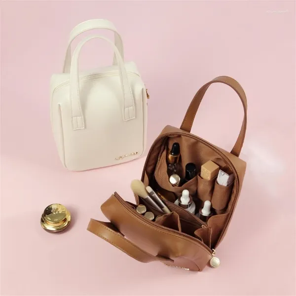 Depolama Çantaları Taşınabilir Çok Bölmeli Kozmetik Çanta Seyahat Makyaj Araçları Tuvalet Moda PU Deri Çantalar Kadınlar İçin