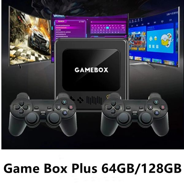 Gamepads Super 4k HD -видеоигры консоль 8G 64GB 128 ГБ двойной беспроводной контроллер для PS1/FC/GBA 10000 Classic Retro Games Box Plus