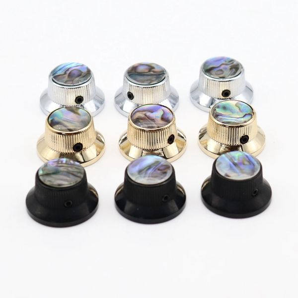 Cabos 3pcs abalone top guitar bass botões Strat metal maçanetas para vasos de eixo de 6 mm 3 cores