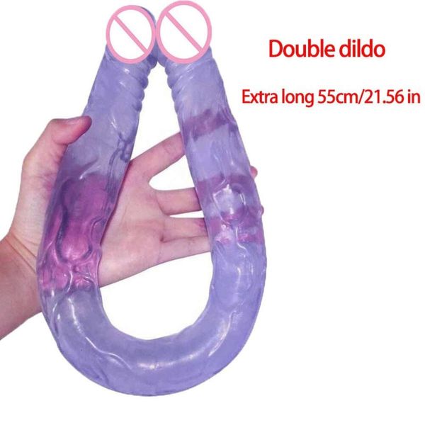 Dildo a doppia testa flessibile, lungo, con doppia estremità, gelatina di pene, giocattoli sexy per vibratori anali, masturbatori lesbici