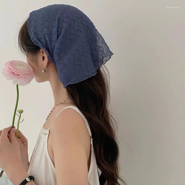 Lenços de marinho design de marinho plissado lenço de cabeça de malha para mulheres primavera/verão Instagram meninas de cor sólida Triângulo solar triangle