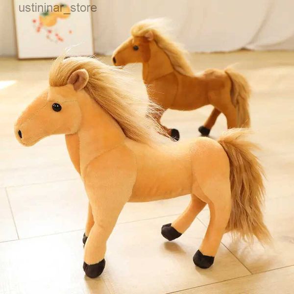 Modelo de simulação de pelúcia de pelúcia recheada modelo de simulação de castanha preta de cavalo de pelúcia de pelúcia de boa qualidade para crianças Brown Horse Horse Horse Pluxh Toy L47