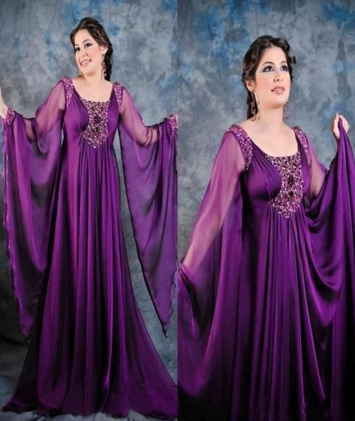 Poeta taglie forti lunghi perline 2020 Nuovo scoop Purple Chiffon Long Formal Mother Dress Dubai Arabo Kaftan Abaya Abiti da sera 47772108