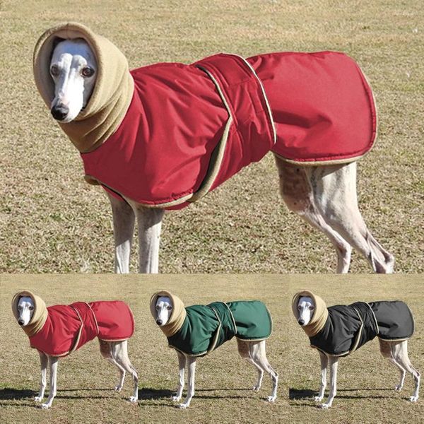 Hundebekleidung Winter warme Kleidung wasserdichte dicke Jacke Kleidung rot schwarzer Mantel mit Leinenloch für mittlere große Hunde Windhund