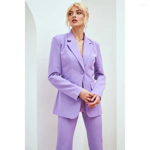 Ternos masculinos elegantes mulheres escritórios lady slim fit um botão de lapela de alta qualidade definida com moda alfaiate de 2 peças calças blazer