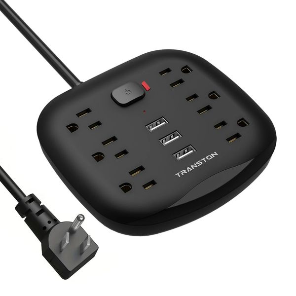 US Güç Şeridi Surge Protector 6 Çıkış 3 USB Anahtar Kontrollü Düz Fiş Fireproof Ağır Hizmet Uzatma Kablosu Kompakt 240415