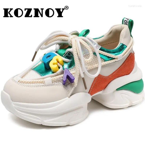 Scarpe casual koznoy da 7 cm in pelle d'aria vera pelle estate cavalcabili donne traspirabili da papà colorato sneaker folli multicolore