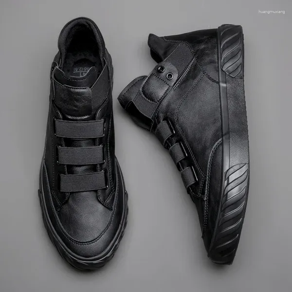 Sapatos de caminhada Men's Leather Korean Trend Confortável Men British Fashion High Top Sneakers Mocassins