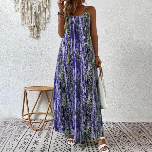 Lässige Kleider Frauen gedrucktes Kleid Böhmischer Stil Urlaub für V Hals Maxi Sundress Summer Beach Resort tragen locker weich