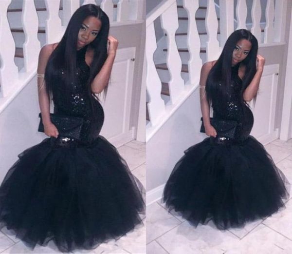 Black Girl 2K19 Платья для выпускного вечера Halter Sece Seaders Topped Mermaid без спины Dubai Fiesta Longo Party Howns Дешевые платья для вечеринок 2019 года6144139