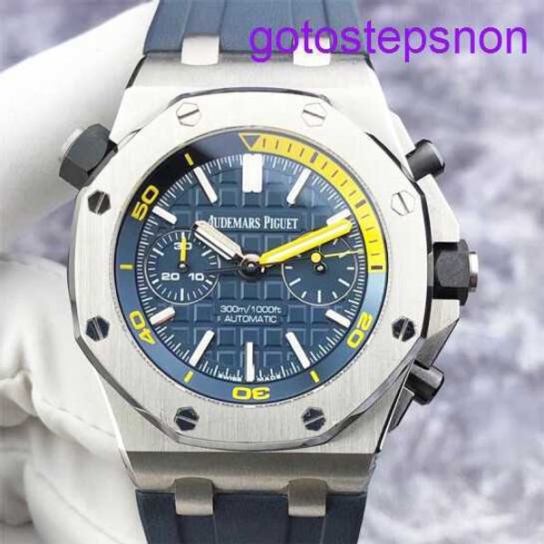 Kausaler AP -Armband Uhr Royal Oak Offshore -Serie 26703st Herren Blaues Zifferblatt gelber Tauchring 42mm Automatische mechanische Uhr