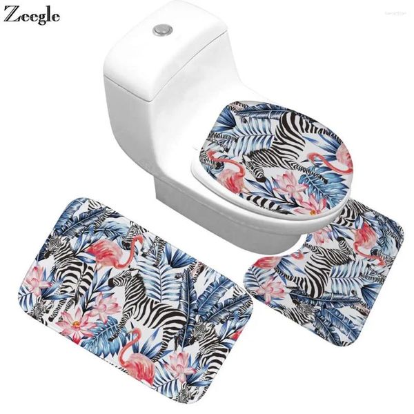 Badmatten Zeegle 3pcs Nicht-Rutsch-Badezimmer Matte Set Sockel Teppich Toilettensitz Deckel Abdeckung Waschbar für Teppiche