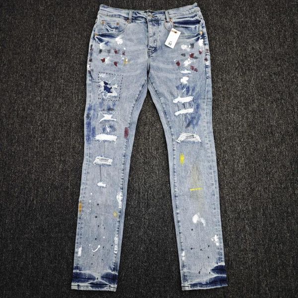 Jeans jeans viola alta strada alta vernice indaco riparazione indaco bassa ascesa skinny distruggere il prezzo di fabbrica