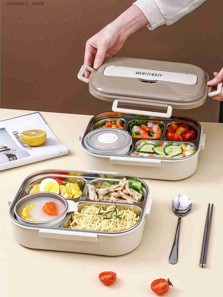 Bento Boxen im Worthbuy 18/8stainless Steel Lunch Box Bento Box für Schulkinder Büroangestellte Mikrowae Heatin Lunch Container Lebensmittel L49