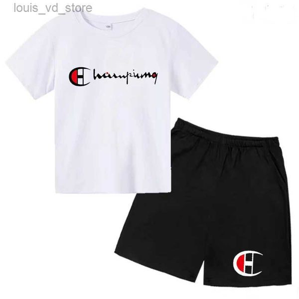 Kleidungsstücke Kinder Sommer T-Shirt Top+Shorts 2p Boy/Mädchen Kleinkind Gehen Geburtstag Geschenke Casual Short Sleeved Sport Jogging Marke Charming Set T240415