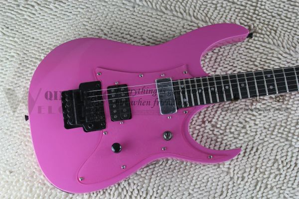 Guitarra personalizada rosa guitarra de guitarra de bordo inserir basswood corpo de basswood hardware dourado embutido de flor de pau -rosa ponte tremolo 24 trastes ouro