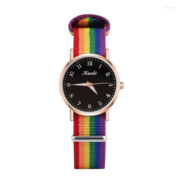 Avanadores de pulso Luxury Women Quartz Watches Ladies Rainbow Color Fabric Beltwatch para pulseira de pulseira à prova d'água elegante relógio Reloj M1372538