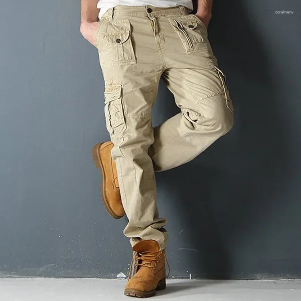 Pantaloni da uomo pantalone cotone lungo lunghezza di carico tattico dritto uomini camoflage multipocchi