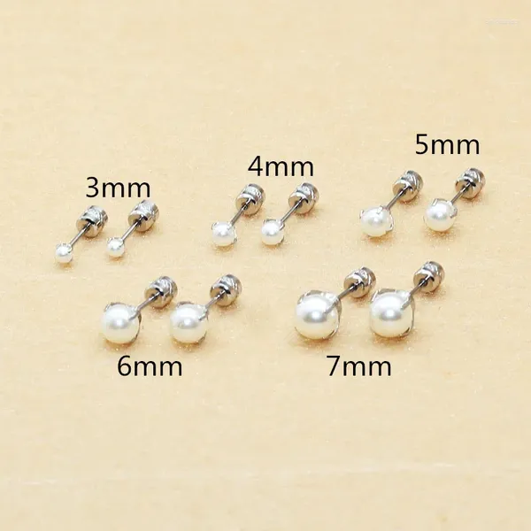 Bolzenohrringe 2 ppc Lot Slim Stab 0,89 mm Edelstahlschraubverschraub mit weißen Perlen von 3 mm bis 7 mm