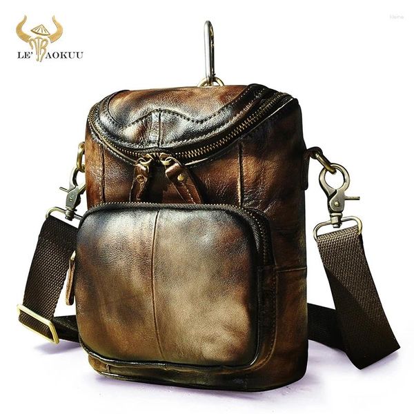 Bag Vintage Kaffeequalität Leder männlich Multifunktion Fanny Taillengürtel Messenger Design Satchel Cross-Body für Männer 611-74