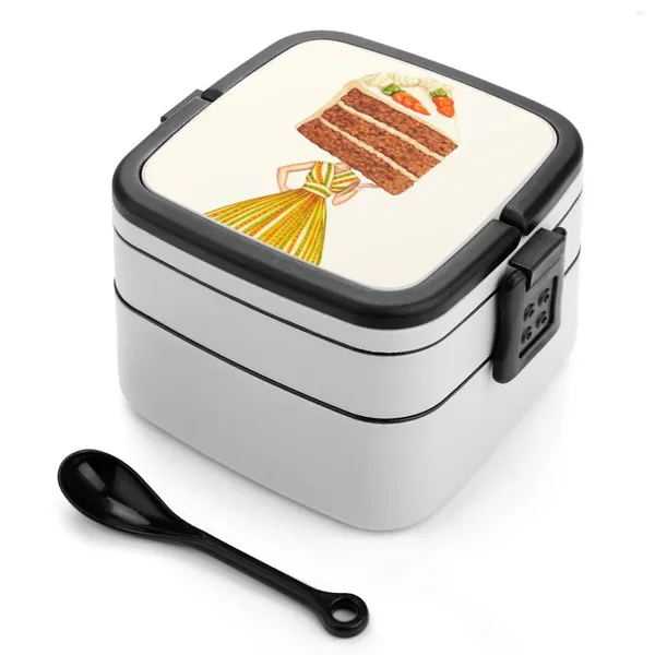 Testa della torta per la testa per pin-up carota a doppio strato bento box portatile contenitore pp cottura al forno