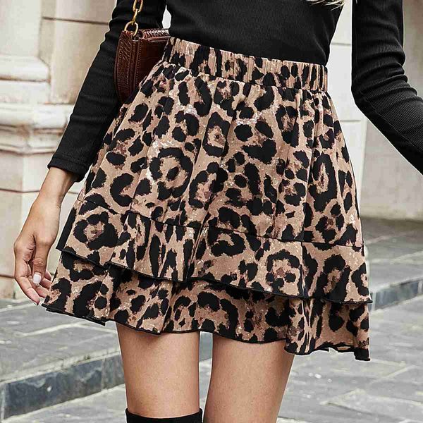 F1-51070# Womens Ins Fashion Leopard Leopard High талия Юбка для торта осень и зима