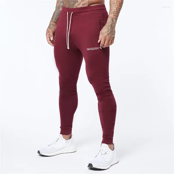 Pantaloni da uomo in cotone vino rosso sottile pantaloni da strada abbigliamento casual palestra per esterni esercitano pantaloni della moda in palestra.