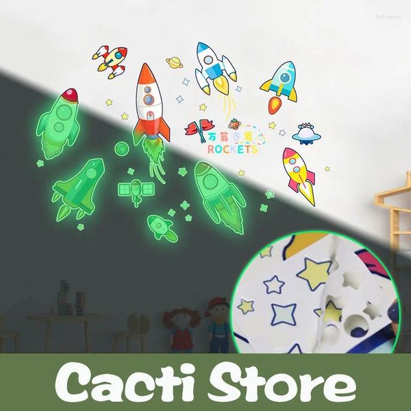 Adesivos de janela cacti lojas estrela noturna adesiva de parede leve luminosa desenho 3d cartoon infantil teto de quarto home deco