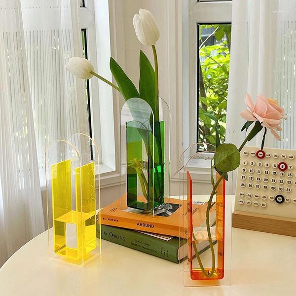 Vasen Nordic Style Vase Regenbogenfarbe Acrylblütenbehälter Topf Blumen für Wohnzimmer Dekoration Hauseinrichtung